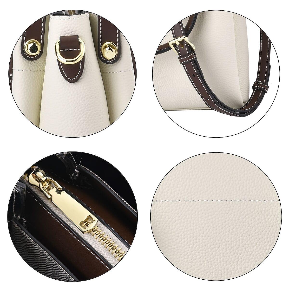 Off White Color Genuine Leather Crossbody Bag with Handle Drop and Shoulder Strap image number 5