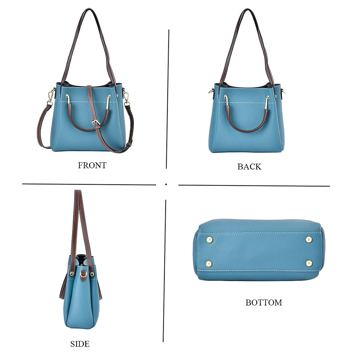 Blue Color Genuine Leather Crossbody Bag with Handle Drop and Shoulder Strap image number 3