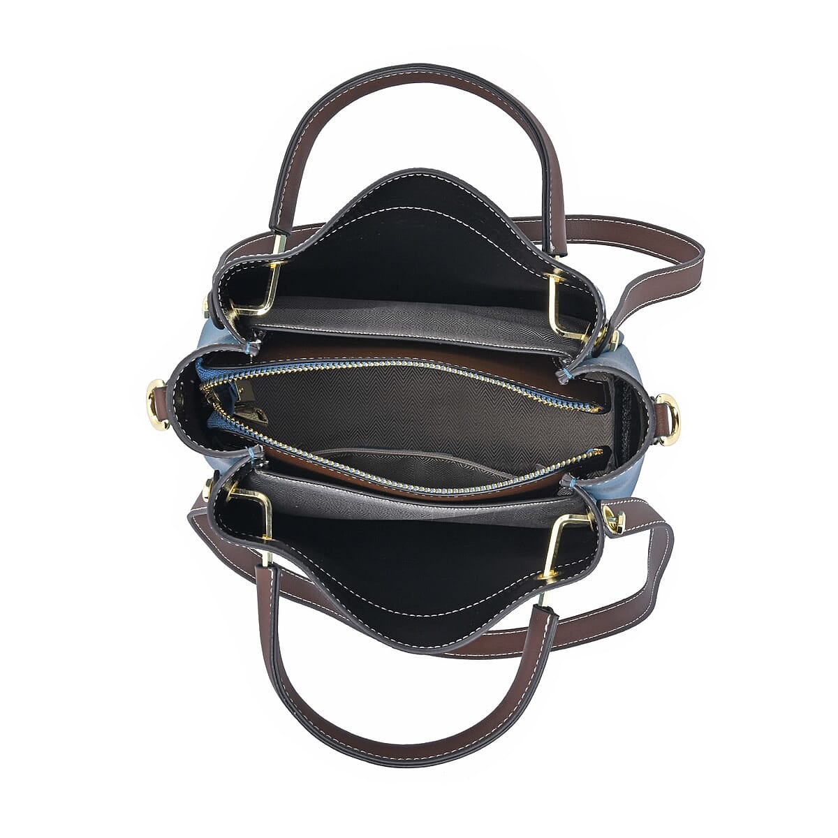 Blue Color Genuine Leather Crossbody Bag with Handle Drop and Shoulder Strap image number 4