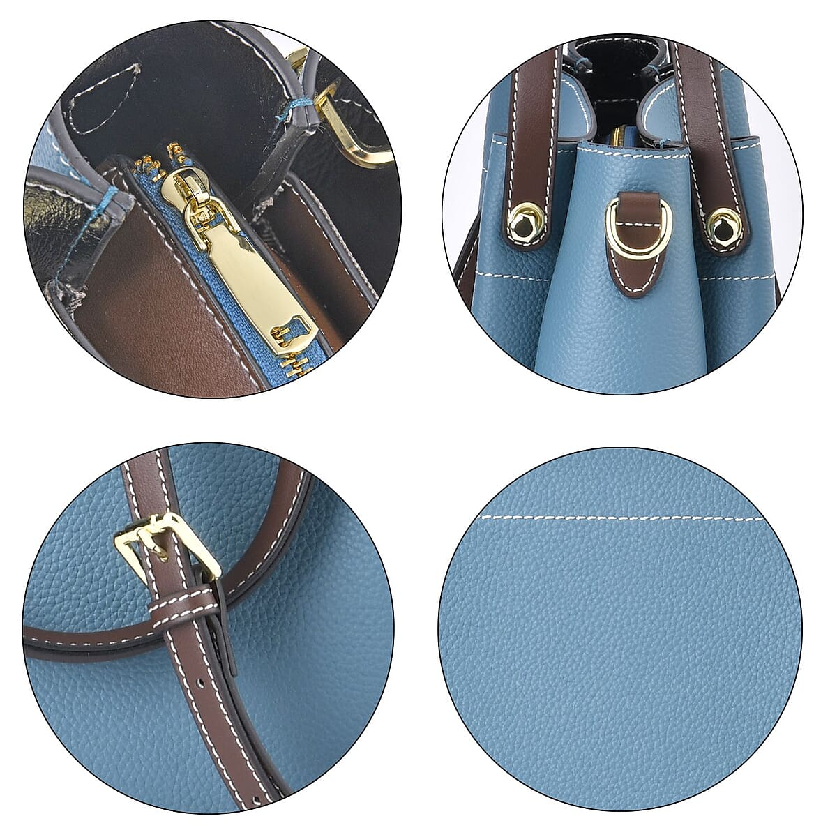 Blue Color Genuine Leather Crossbody Bag with Handle Drop and Shoulder Strap image number 5