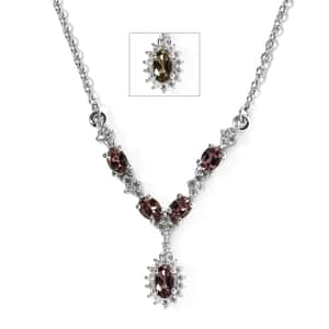 Bekily Color Change Garnet and White Zircon Sunburst Necklace 18 Inches in Platinum Over Sterling Silver 1.50 ctw