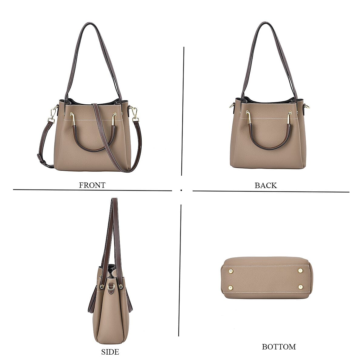 Khaki Color Genuine Leather Crossbody Bag (9.84x4.7x8.7) with Handle Drop and Shoulder Strap image number 3