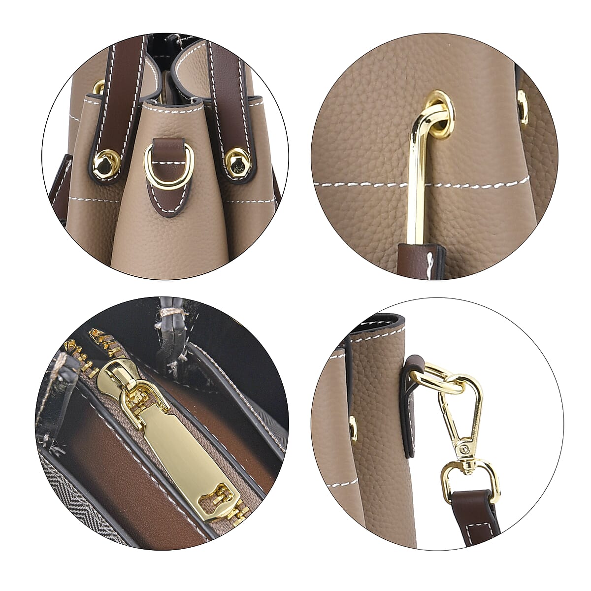 Khaki Color Genuine Leather Crossbody Bag (9.84x4.7x8.7) with Handle Drop and Shoulder Strap image number 5