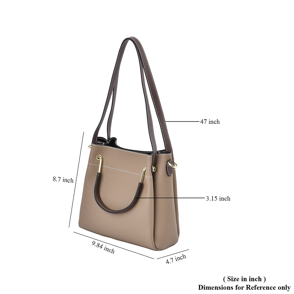 Khaki Color Genuine Leather Crossbody Bag (9.84x4.7x8.7) with Handle Drop and Shoulder Strap image number 6