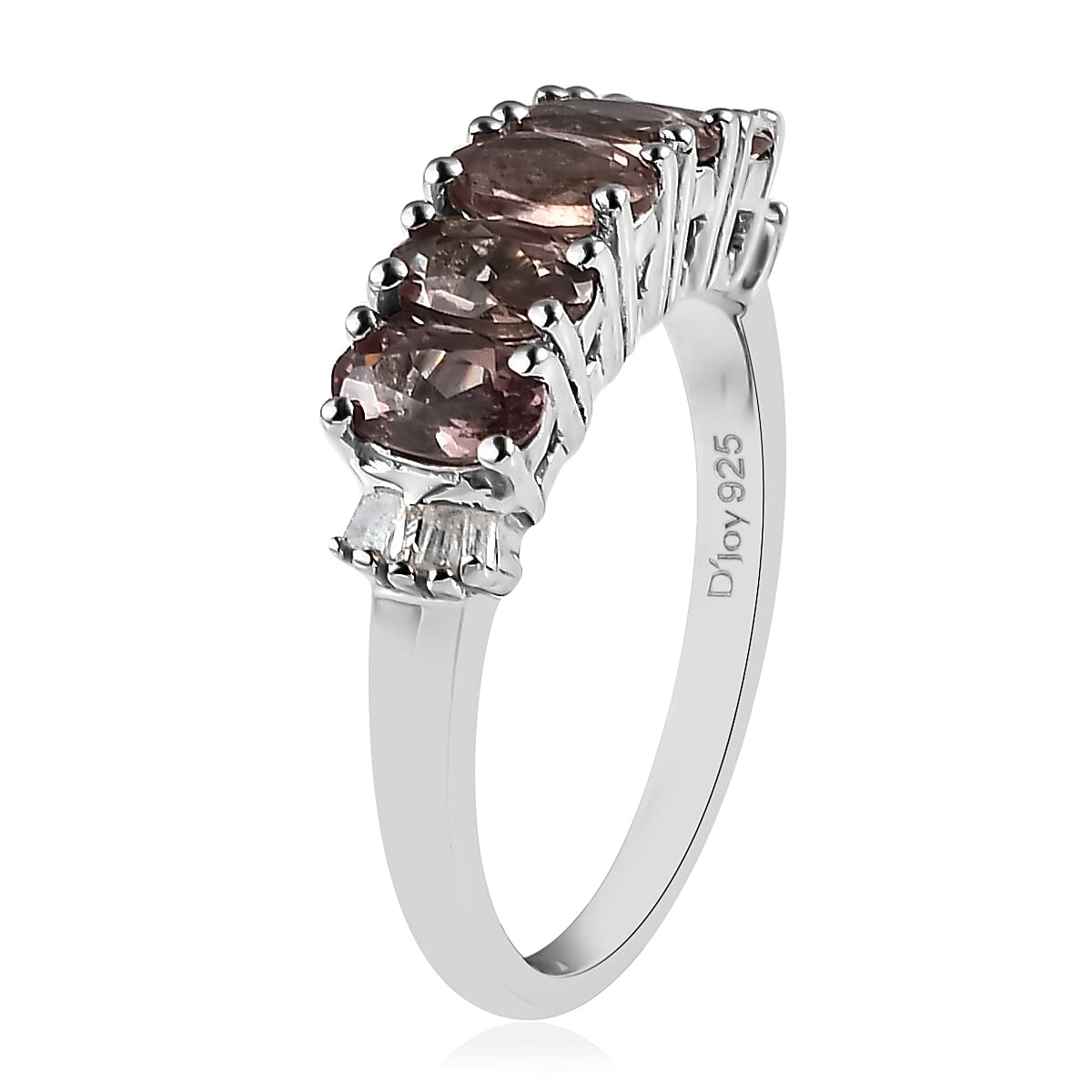 Bekily Color Change Garnet and Diamond 5 Stone Ring in Platinum Over Sterling Silver (Size 7.0) 1.40 ctw image number 3