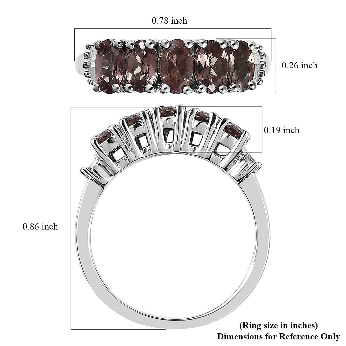 Bekily Color Change Garnet and Diamond 5 Stone Ring in Platinum Over Sterling Silver (Size 7.0) 1.40 ctw image number 5