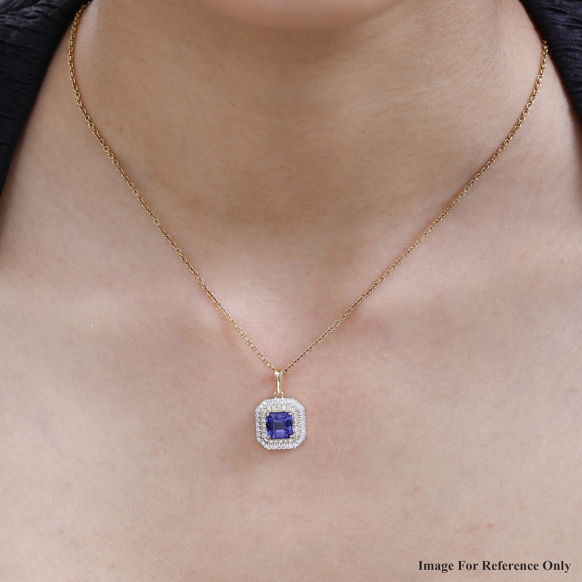 Iliana 18K Yellow Gold AAA Tanzanite and SI Natural Yellow and White Diamond Double Halo Pendant 1.90 ctw image number 2