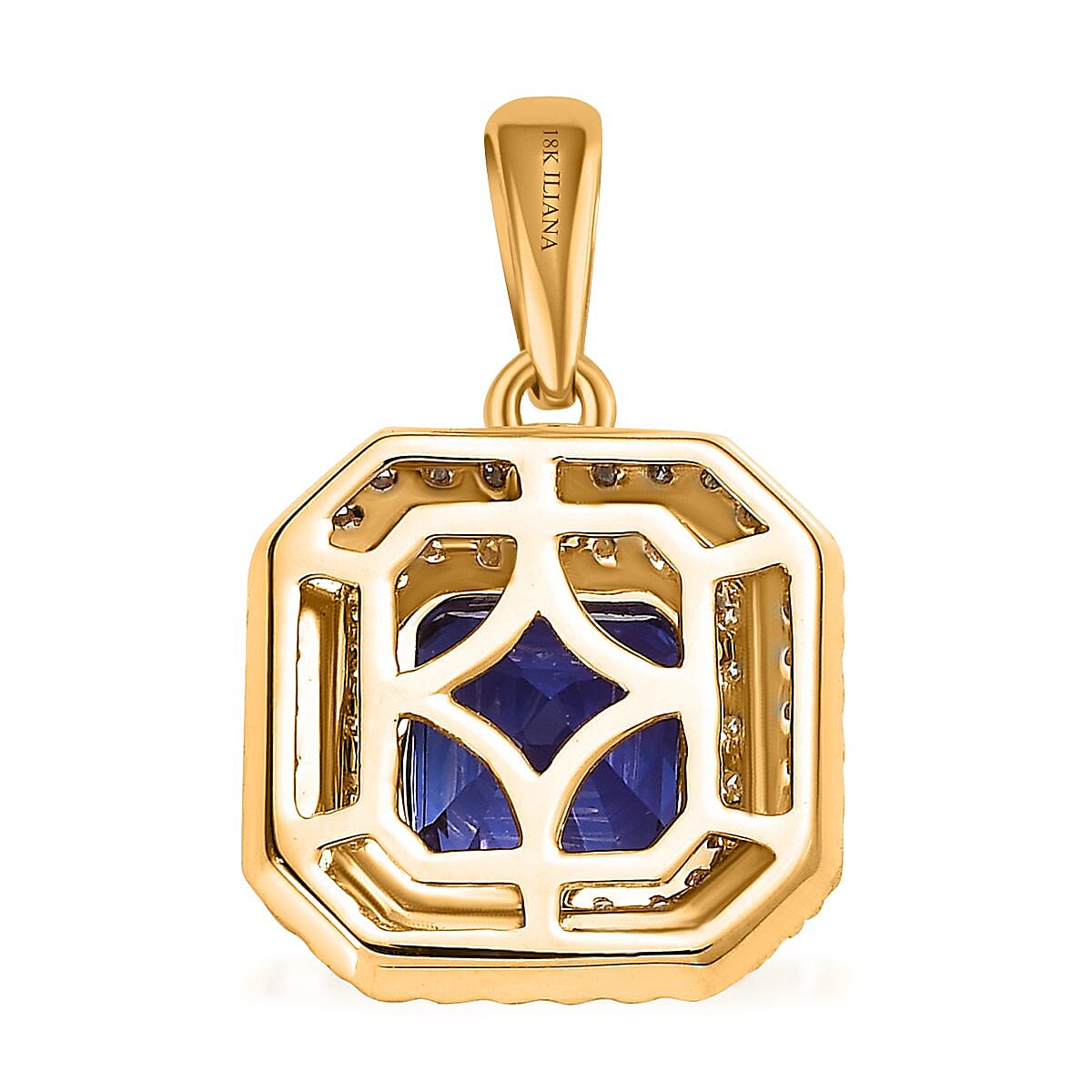 Iliana 18K Yellow Gold AAA Tanzanite and SI Natural Yellow and White Diamond Double Halo Pendant 1.90 ctw image number 4