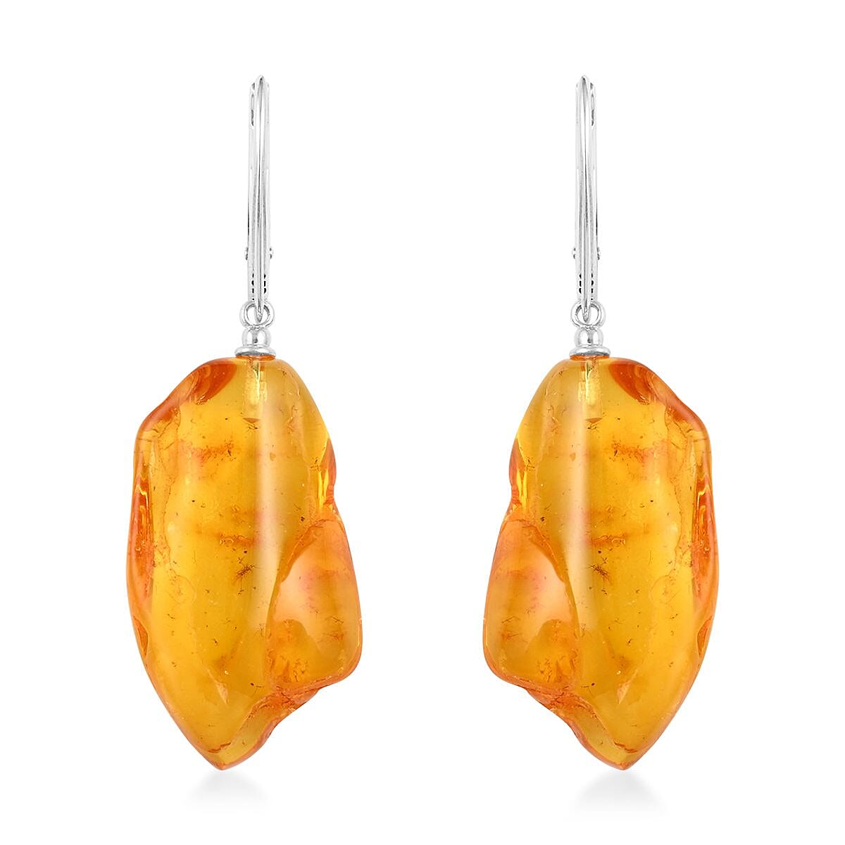 Yellow Amber Free Form Earrings in Sterling Silver