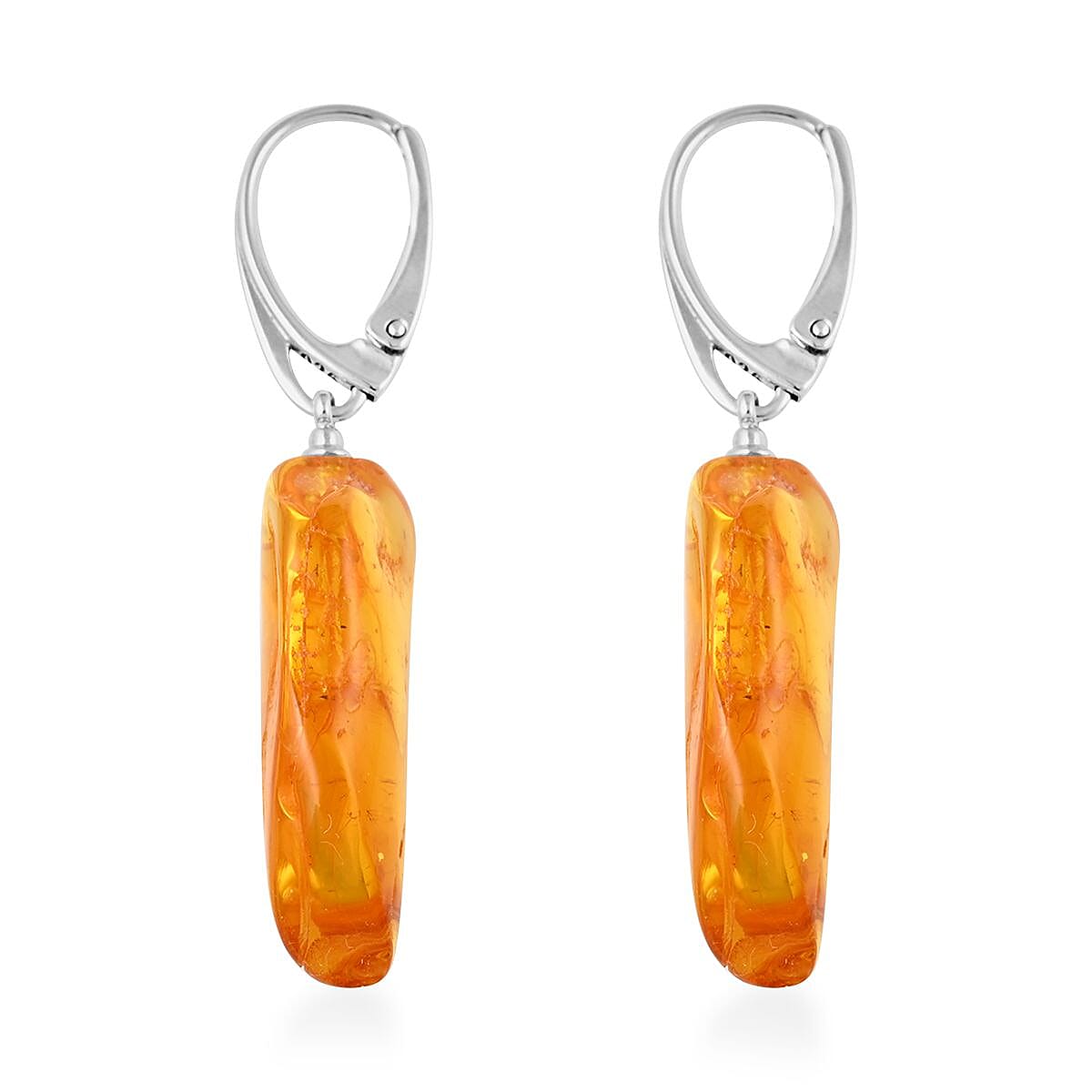 Yellow Amber Free Form Earrings in Sterling Silver image number 3