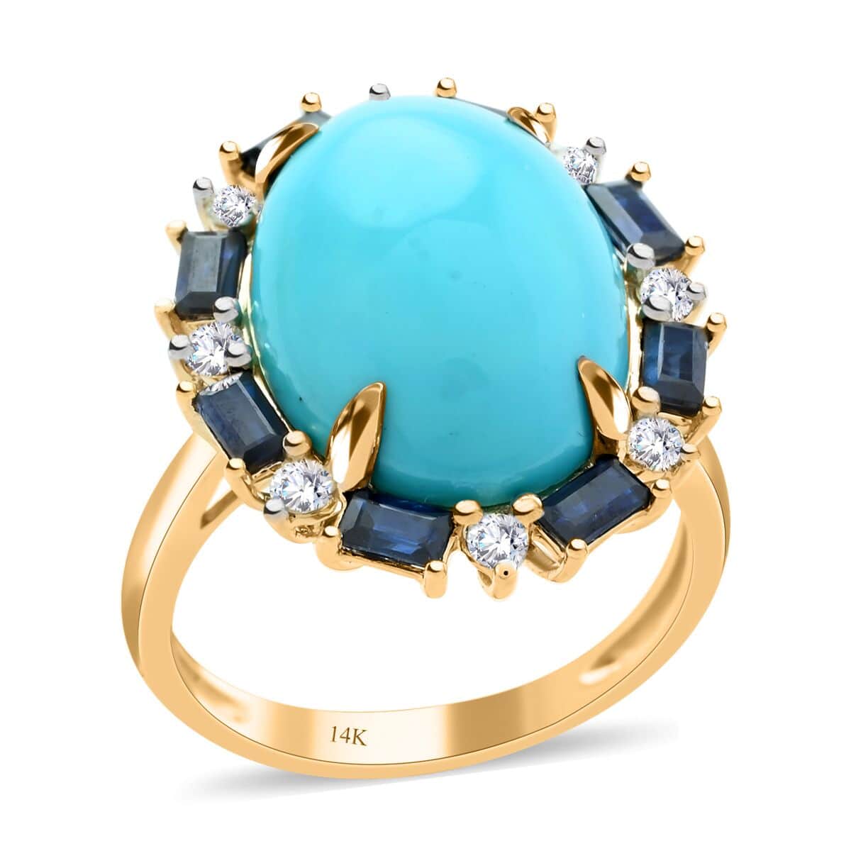 Modani 14K Yellow Gold Lander Blue Turquoise, Blue Sapphire and Diamond SI Ring 9.20 ctw (Del. in 15-20 Days) image number 0