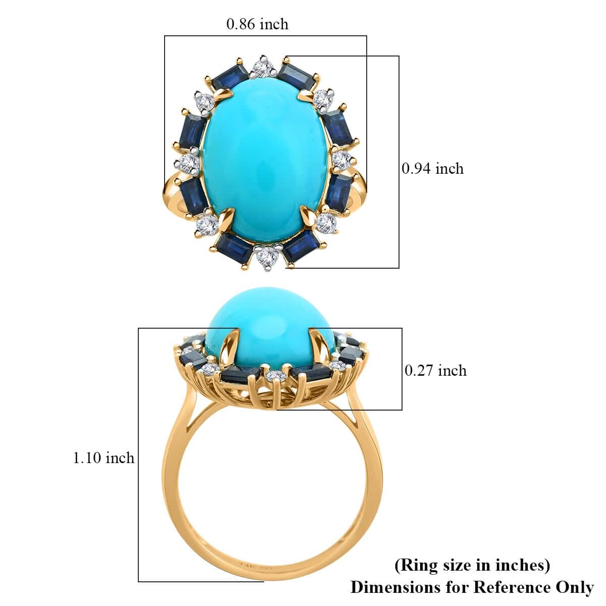 Modani 14K Yellow Gold Lander Blue Turquoise, Blue Sapphire and Diamond SI Ring 9.20 ctw (Del. in 15-20 Days) image number 4