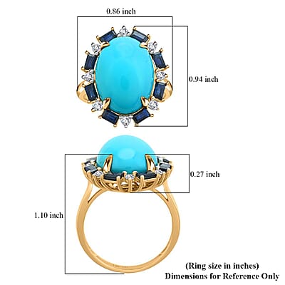 Ankur Treasure Chest Modani 14K Yellow Gold Sleeping Beauty Turquoise, Blue Sapphire and Diamond SI Ring (Size 10.0) 9.20 ctw