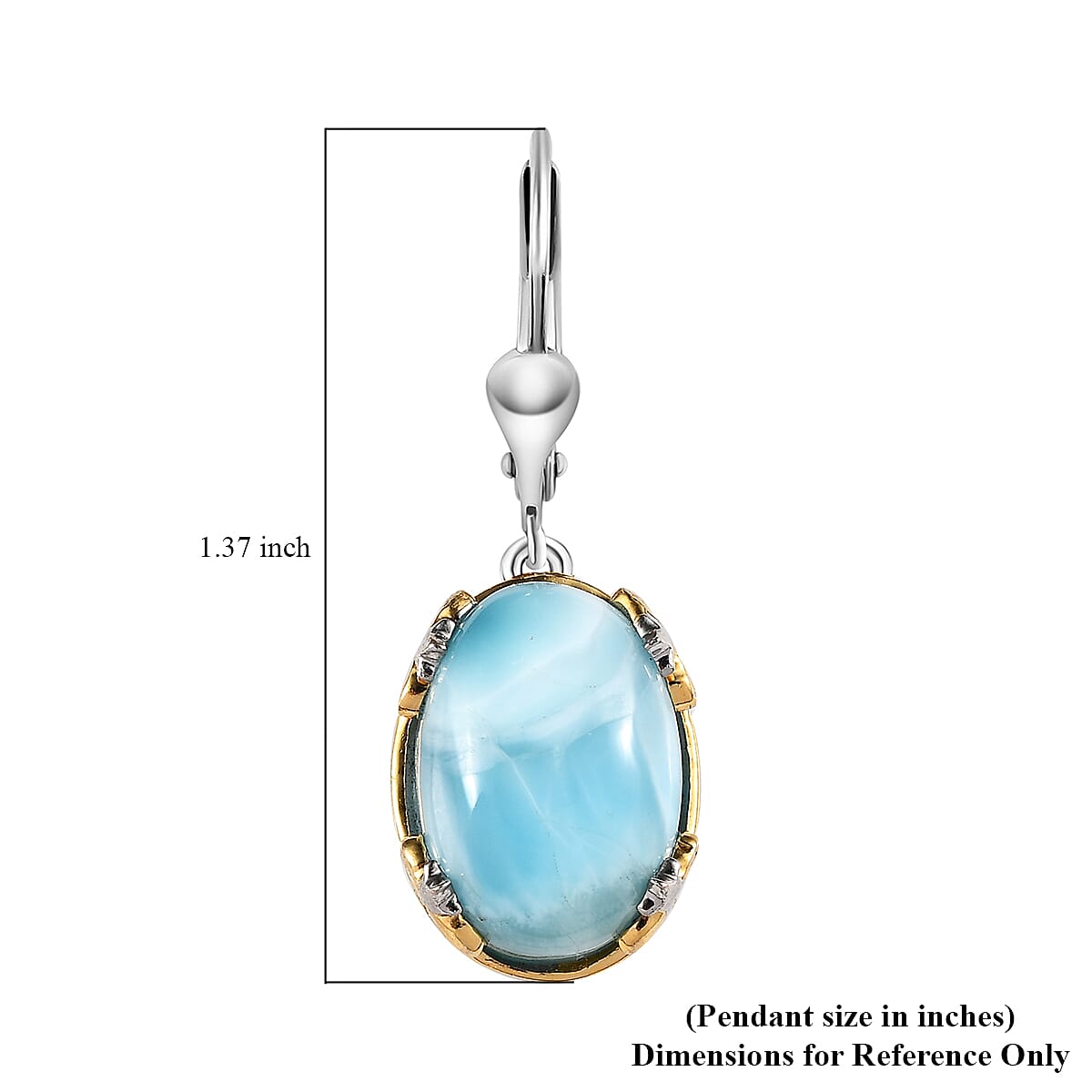 Larimar Solitaire Lever Back Earrings in Vermeil Yellow Gold and Platinum Over Sterling Silver 13.15 ctw image number 3