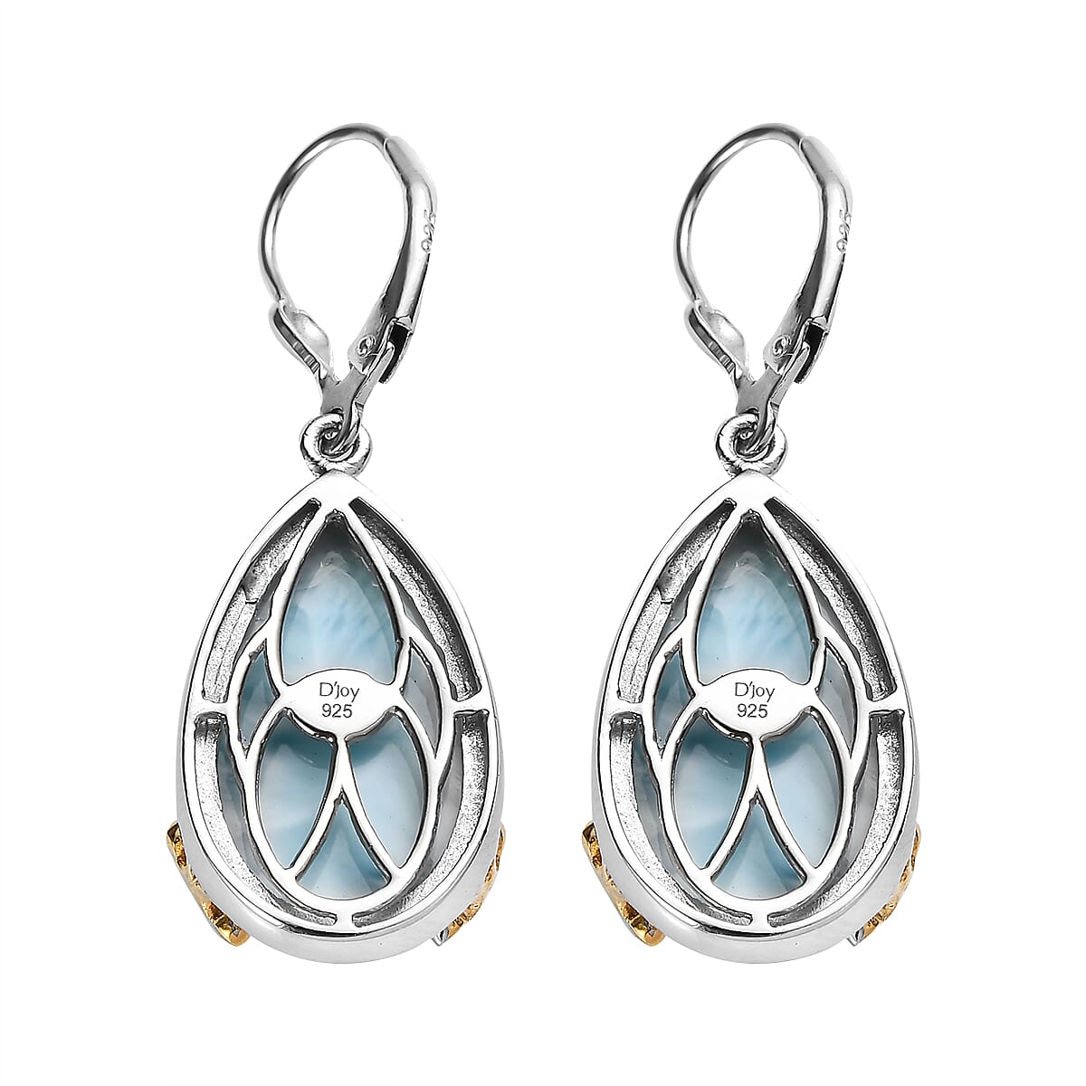 Larimar Lever Back Earrings in Vermeil Yellow Gold and Platinum Over Sterling Silver 18.50 ctw image number 3