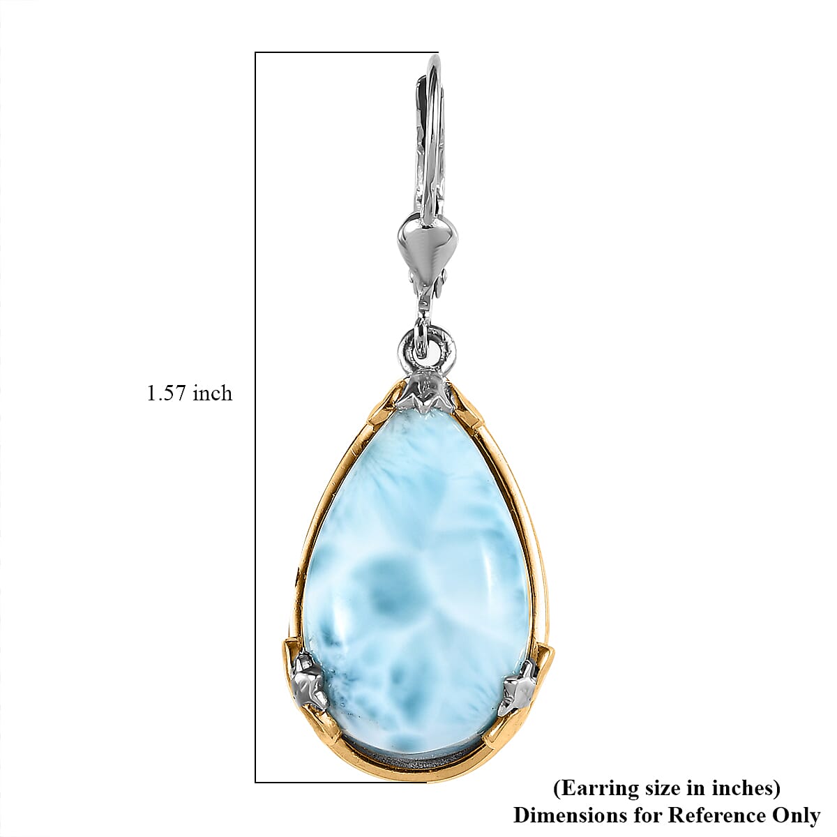 Larimar Lever Back Earrings in Vermeil Yellow Gold and Platinum Over Sterling Silver 18.50 ctw image number 4