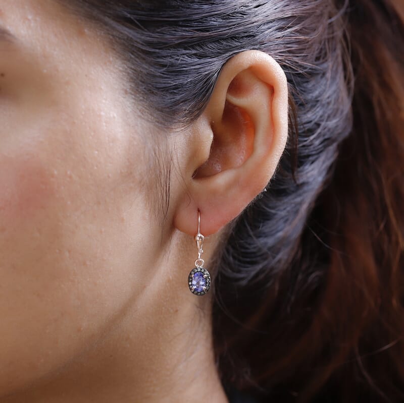 Tanzanite and Natural Champagne Diamond Lever Back Earrings in Vermeil Rose Gold Over Sterling Silver 1.00 ctw