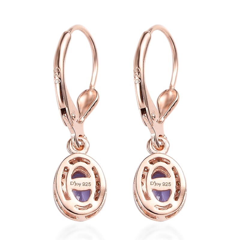 Tanzanite and Natural Champagne Diamond Lever Back Earrings in Vermeil Rose Gold Over Sterling Silver 1.00 ctw