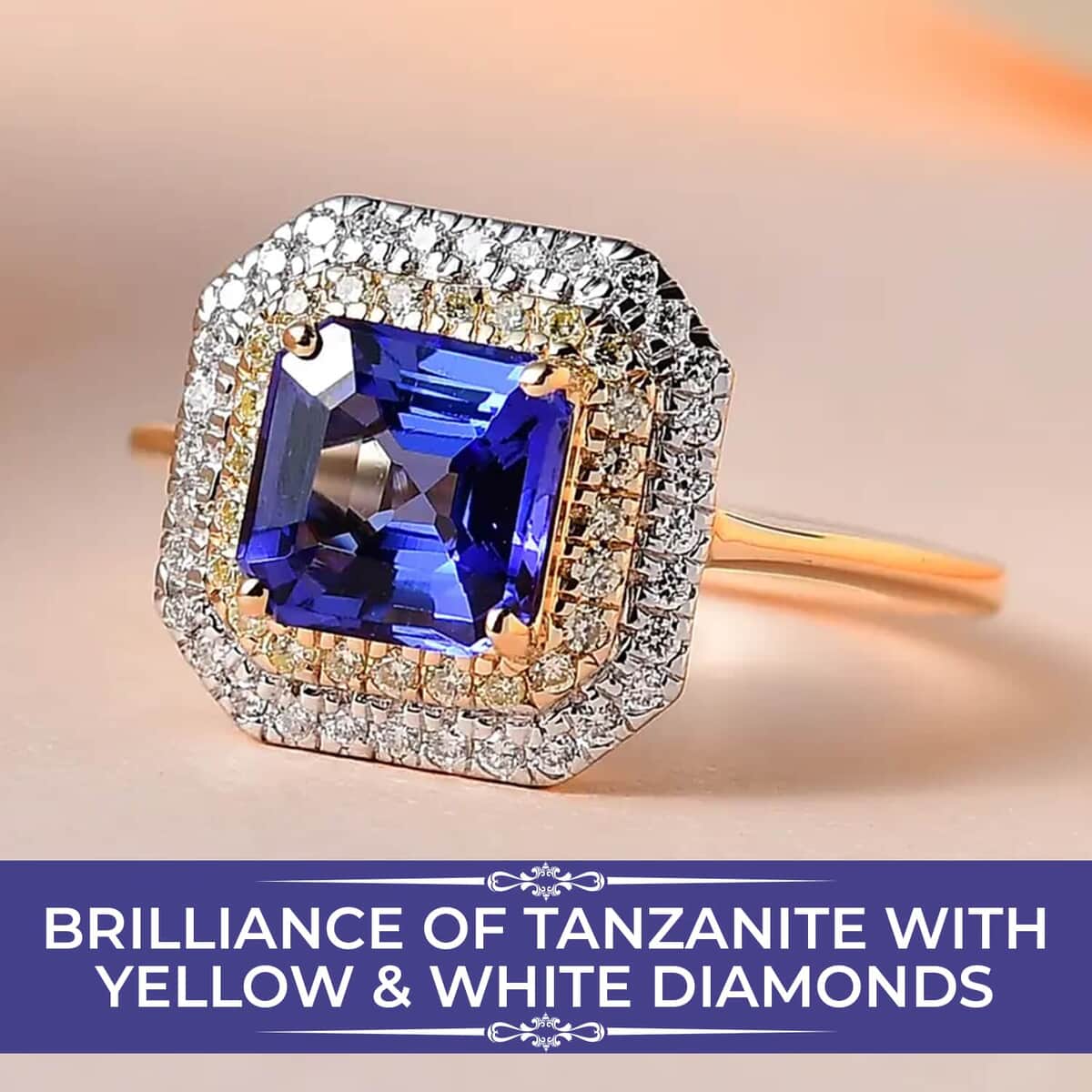 Iliana AAA Tanzanite Halo Ring, Tanzanite Ring, Natural Yellow and White Diamond Accent Ring, 18K Yellow Gold Ring, Double Halo Ring, Wedding Rings 2.00 ctw image number 1