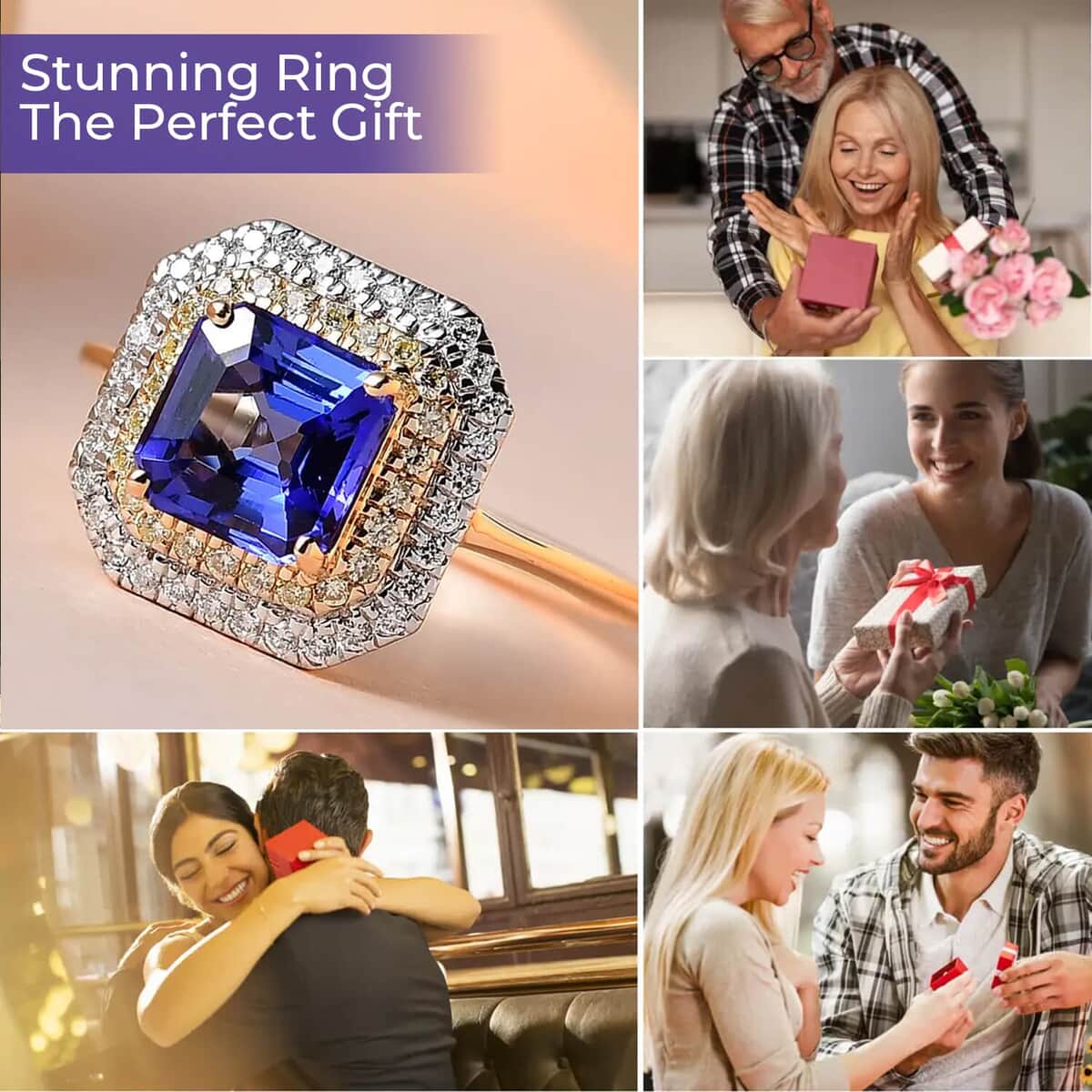 Iliana AAA Tanzanite Halo Ring, Tanzanite Ring, Natural Yellow and White Diamond Accent Ring, 18K Yellow Gold Ring, Double Halo Ring, Wedding Rings 2.00 ctw image number 3