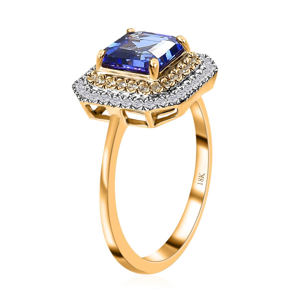 Iliana AAA Tanzanite Halo Ring, Tanzanite Ring, Natural Yellow and White Diamond Accent Ring, 18K Yellow Gold Ring, Double Halo Ring, Wedding Rings 2.00 ctw image number 6