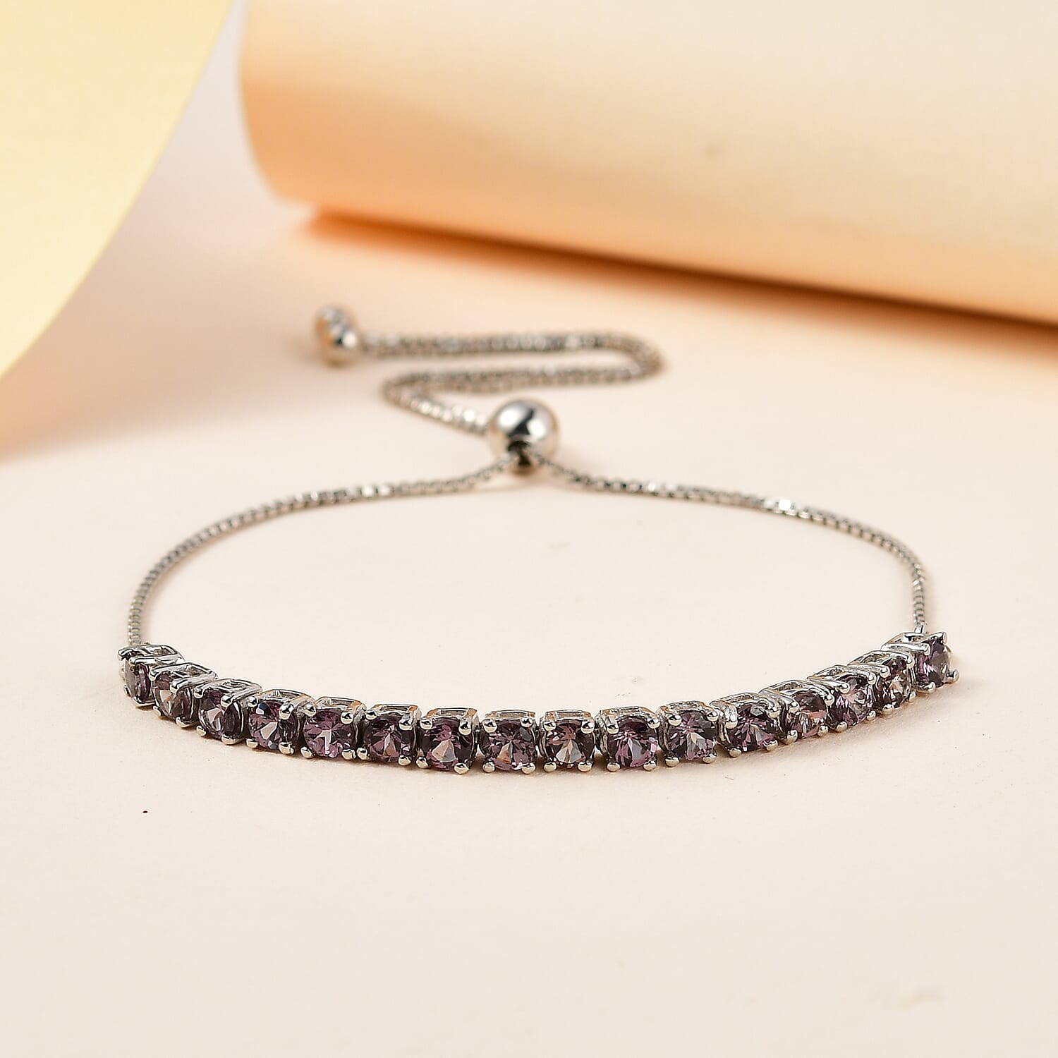 Bekily Color Change Garnet Bolo Bracelet in Platinum Over Sterling Silver 2.40 ctw