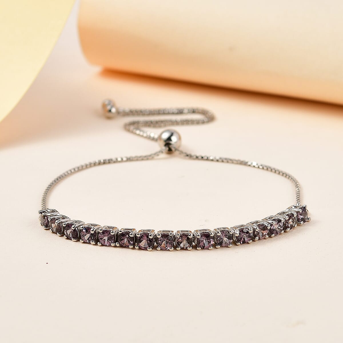 Bekily Color Change Garnet Bolo Bracelet in Platinum Over Sterling Silver 2.40 ctw image number 1