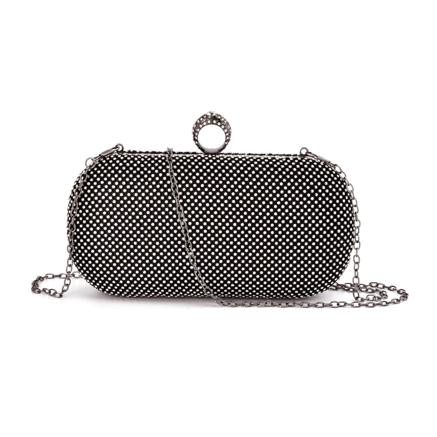 Buy Black Color Sparkling Crystal Clutch Bag with Shoulder Strap