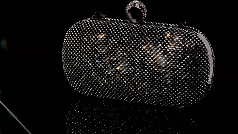 Black Color Sparkling Crystal Clutch Bag (5.51"x4.53") with Shoulder Strap (47")