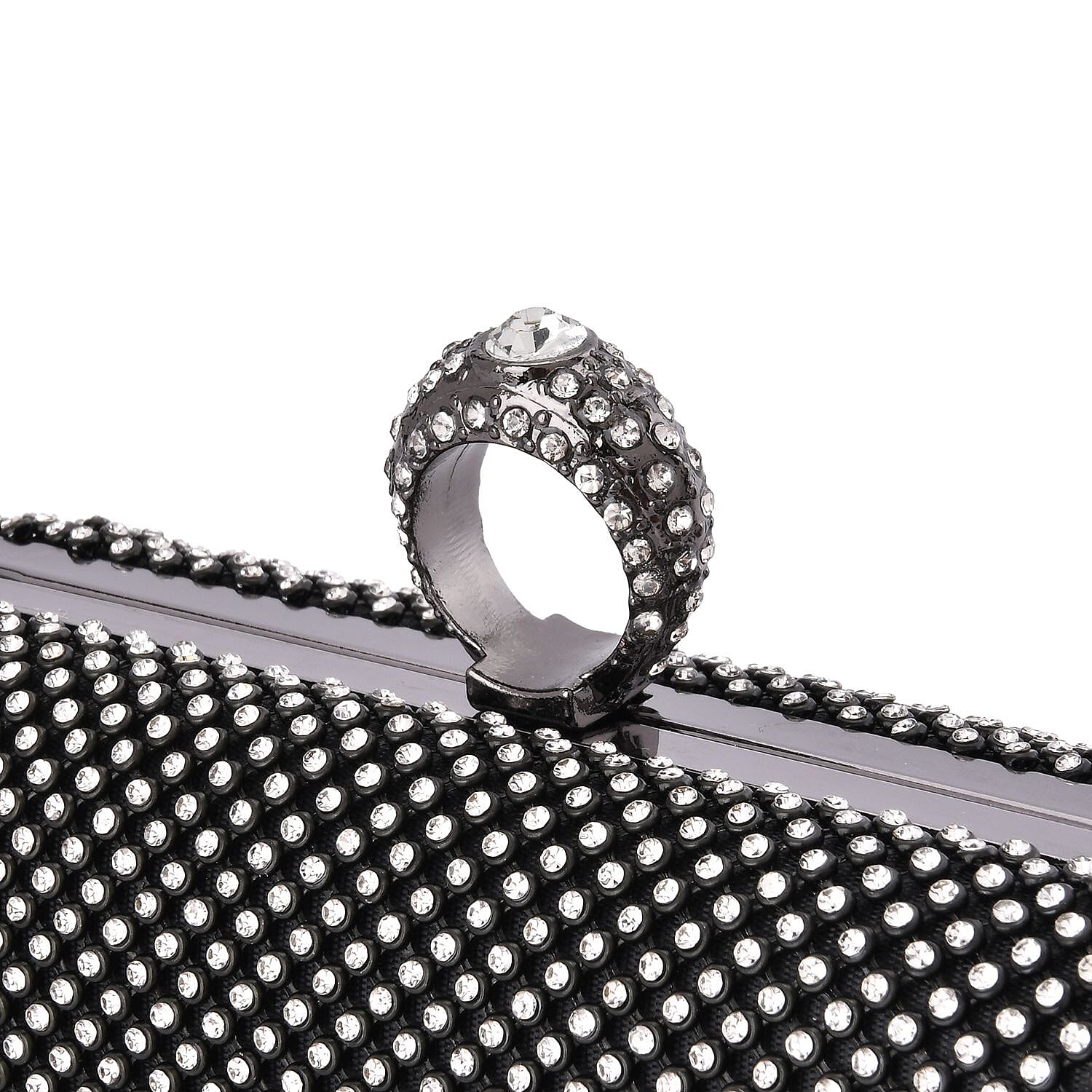 Black Color Sparkling Crystal Clutch Bag with Shoulder Strap