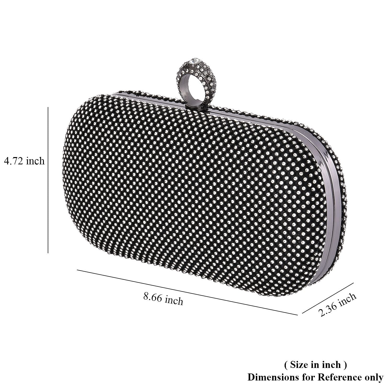 Black Color Sparkling Crystal Clutch Bag with Shoulder Strap