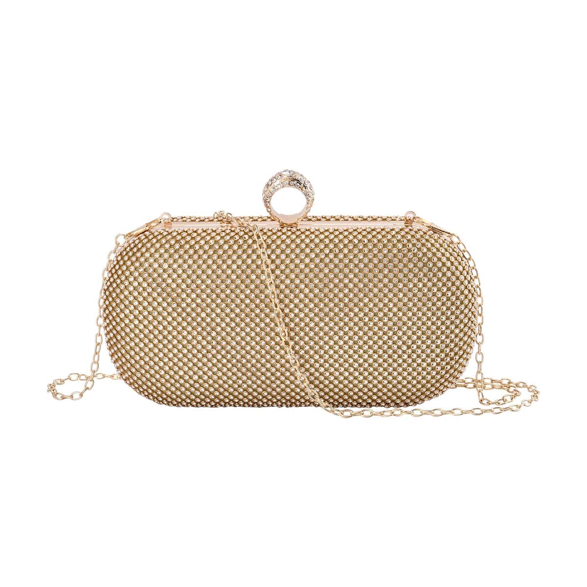 Gold Color Sparkling Crystal Clutch Bag with Shoulder Strap image number 0