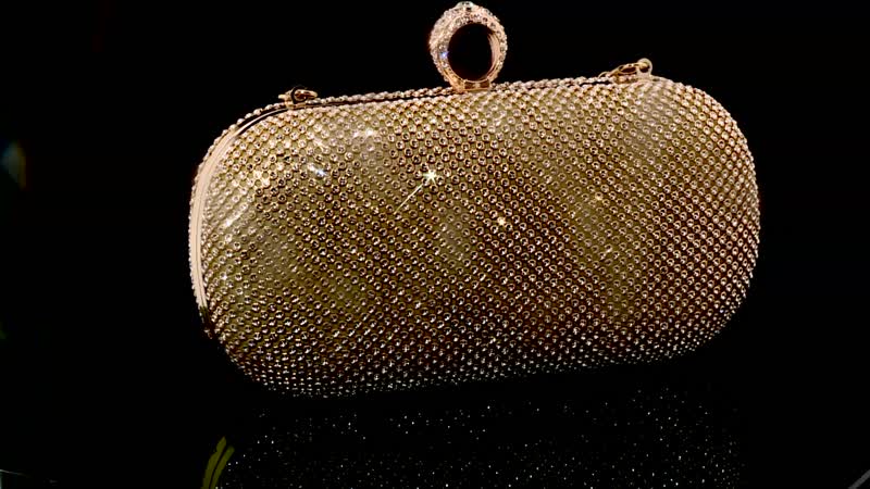 Black Color Sparkling Crystal Clutch Bag (5.51"x4.53") with Shoulder Strap (47")