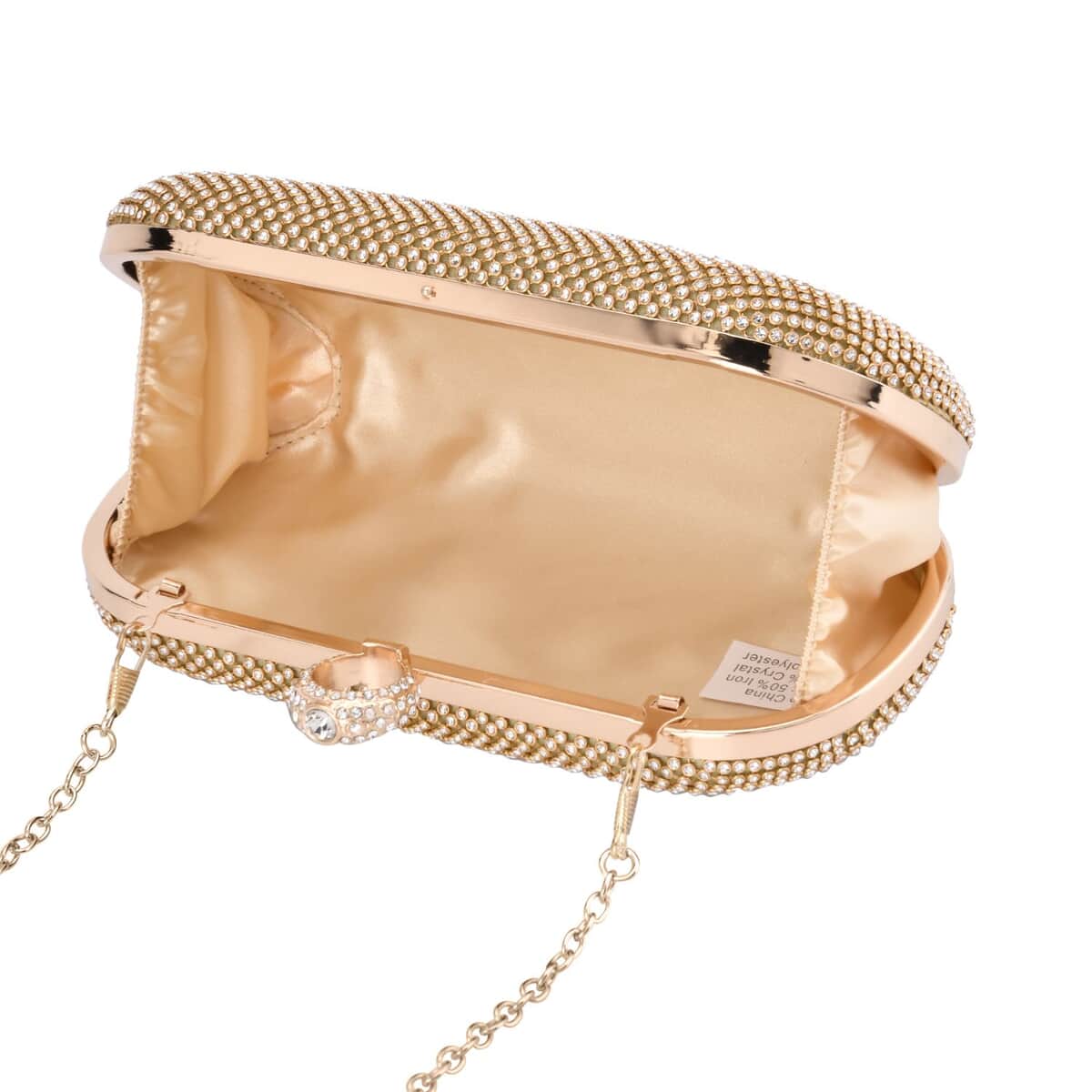 Gold Color Sparkling Crystal Clutch Bag with Shoulder Strap image number 4