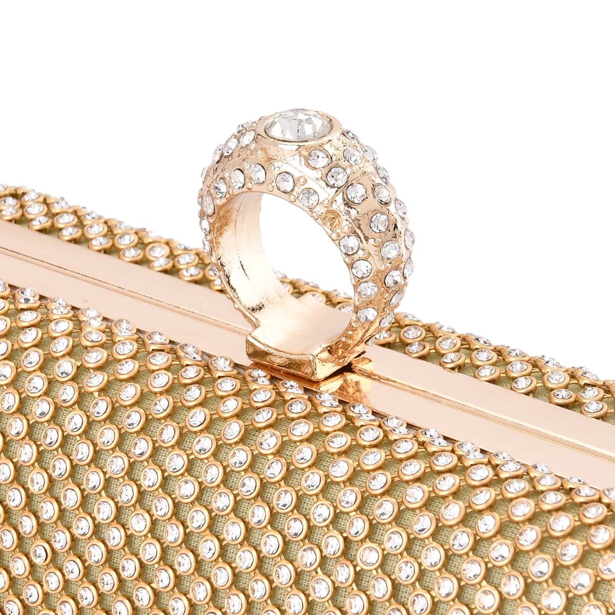 Gold Color Sparkling Crystal Clutch Bag with Shoulder Strap image number 5