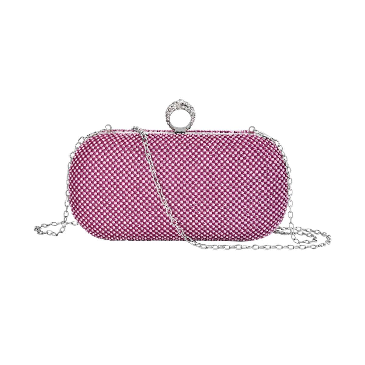 Fuchsia Color Sparkling Crystal Clutch Bag with Shoulder Strap (47) image number 0