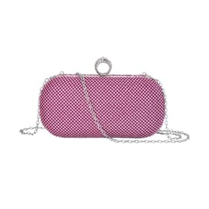 Fuchsia Color Sparkling Crystal Clutch Bag with Shoulder Strap (47)