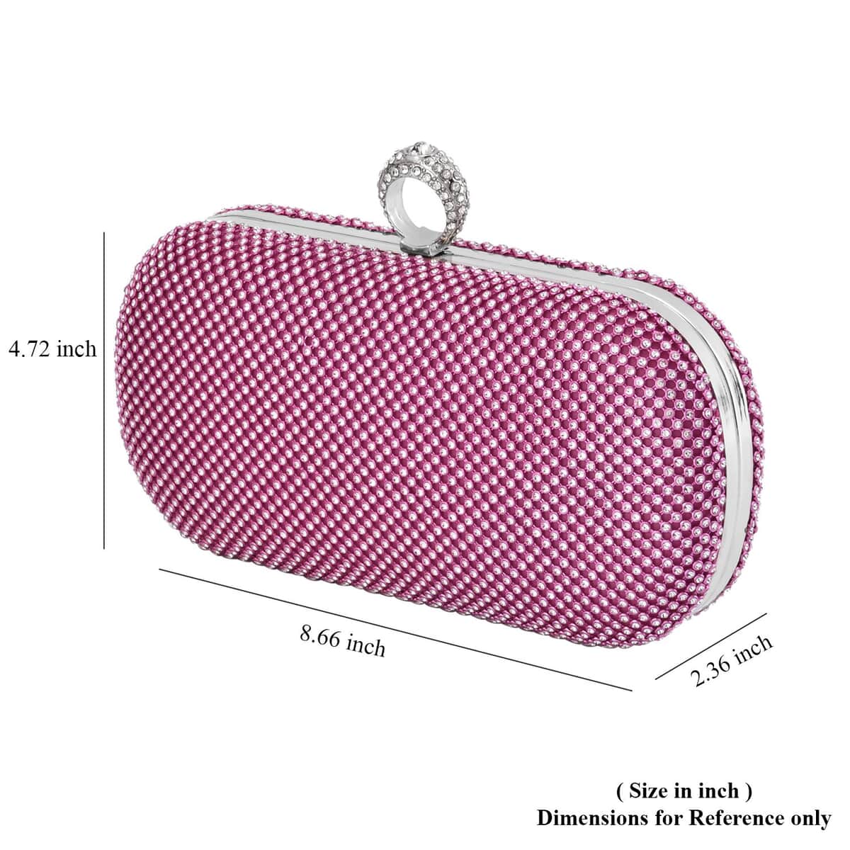 Fuchsia Color Sparkling Crystal Clutch Bag with Shoulder Strap (47) image number 6