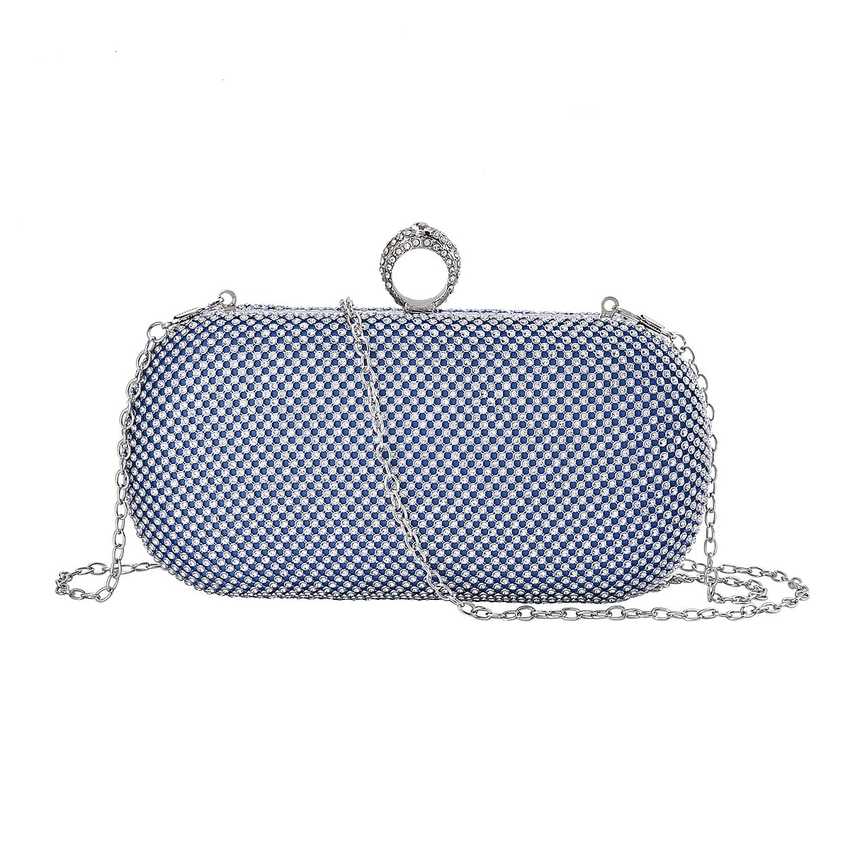Blue Color Sparkling Crystal Clutch Bag with Shoulder Strap image number 0
