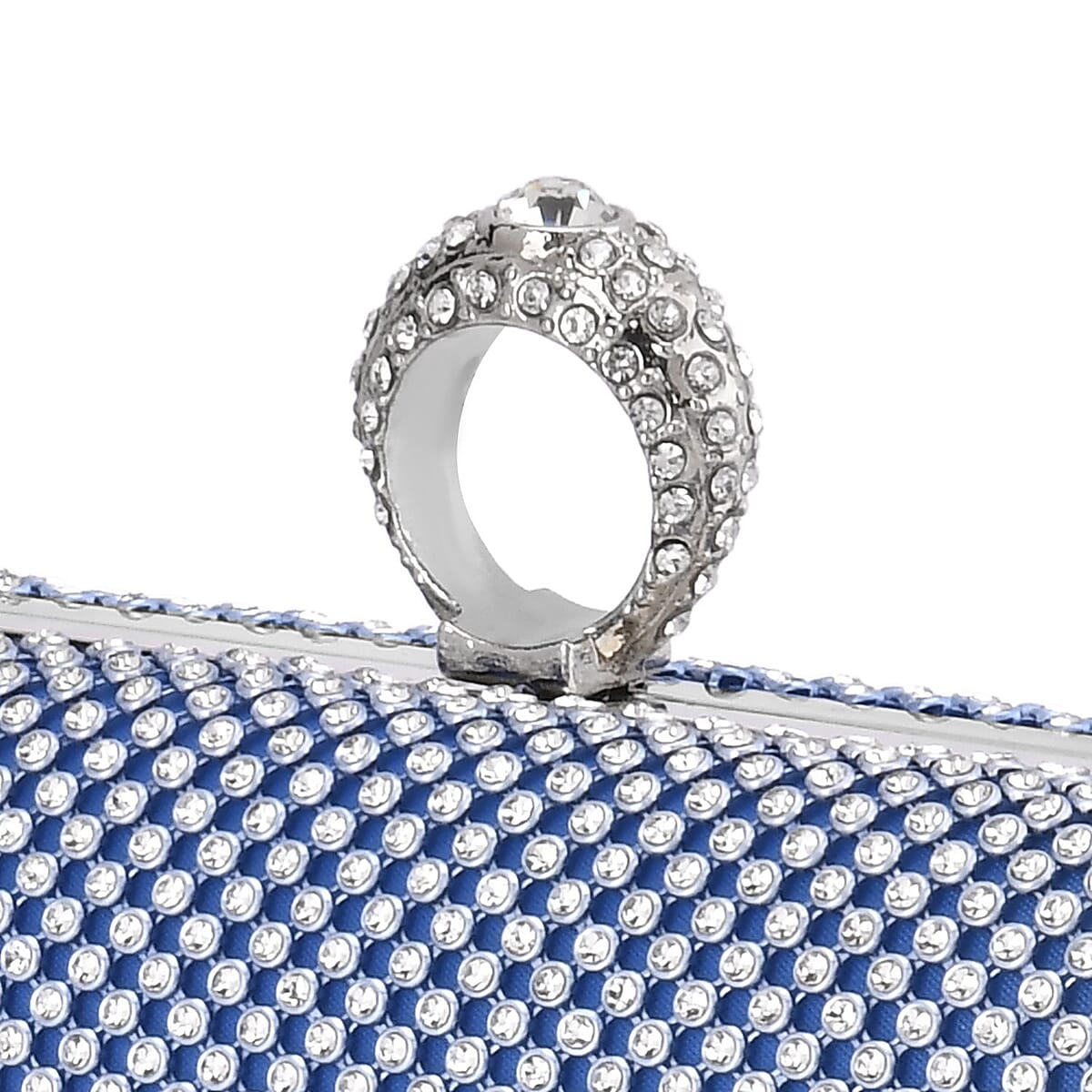 Blue Color Sparkling Crystal Clutch Bag with Shoulder Strap image number 5