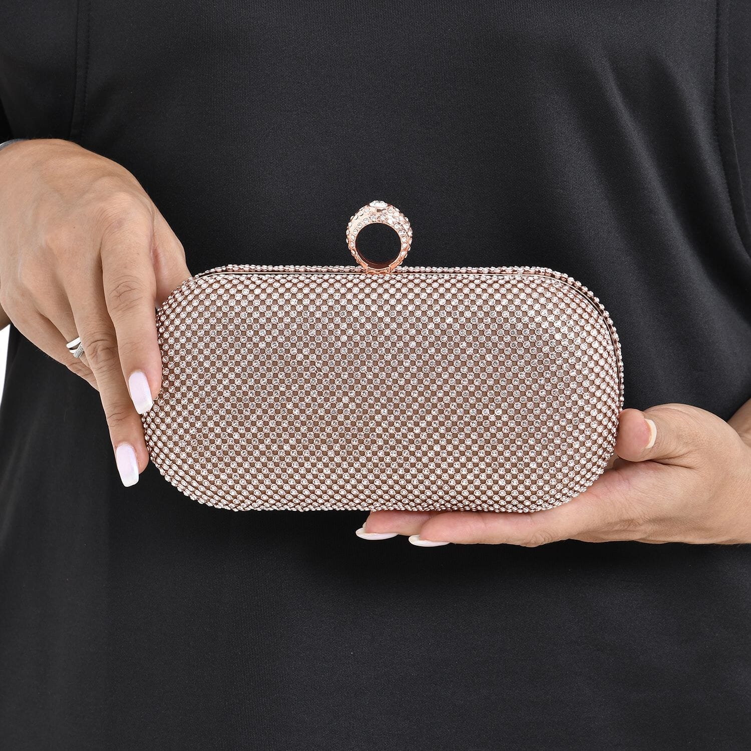 Buy Champagne Color Sparkling Crystal Clutch Bag with Shoulder Strap at ShopLC