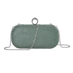 Green Color Sparkling Crystal Clutch Bag with Shoulder Strap (47)