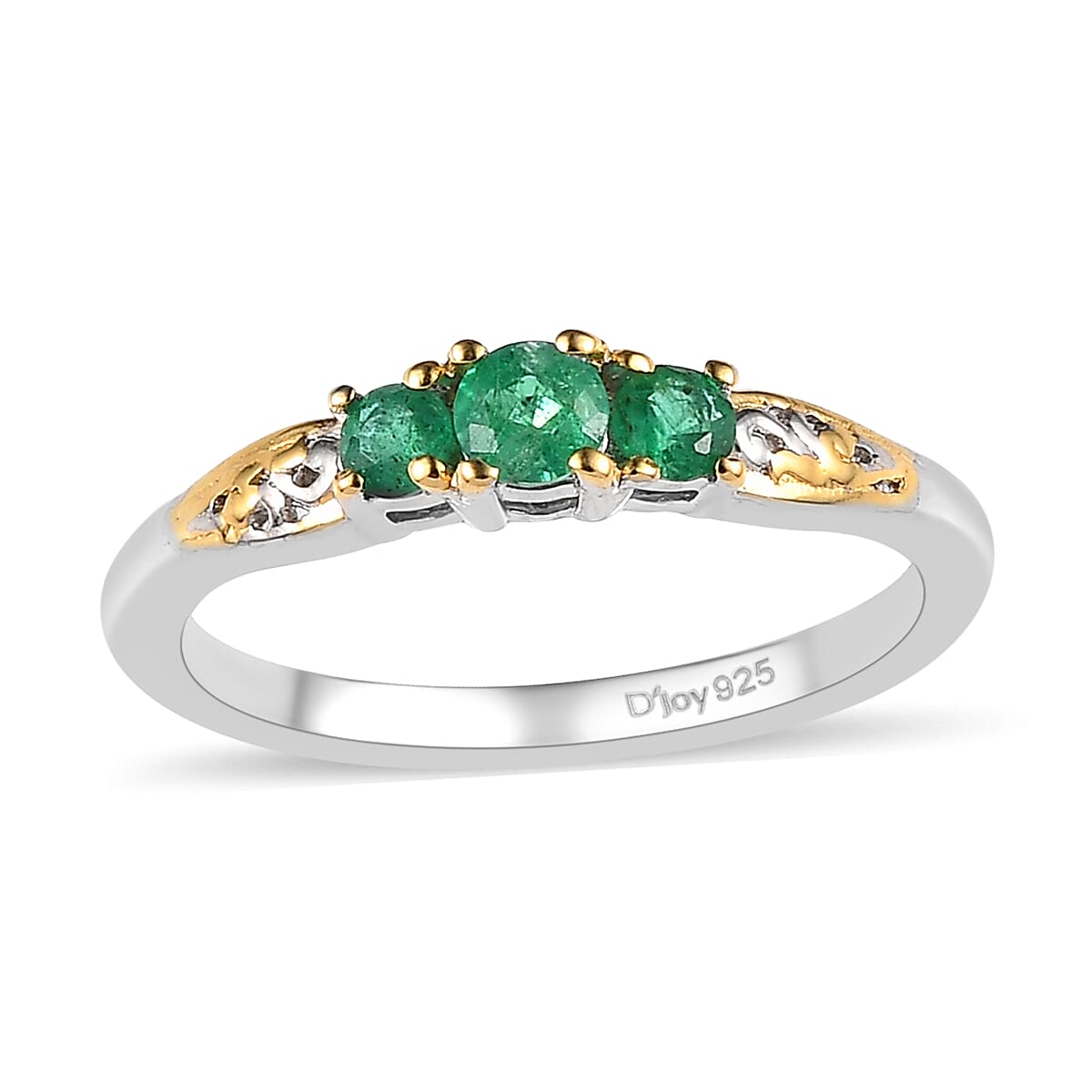 AAA Kagem Zambian Emerald 3 Stone Ring in Vermeil YG and Platinum Over Sterling Silver 0.25 ctw image number 0