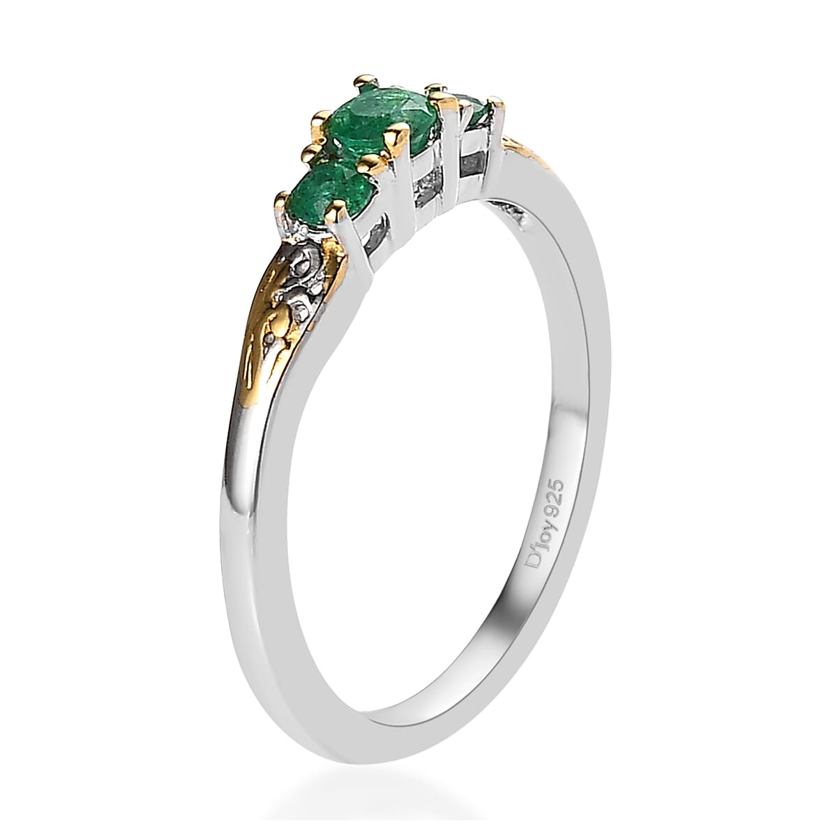 AAA Kagem Zambian Emerald 3 Stone Ring in Vermeil YG and Platinum Over Sterling Silver 0.25 ctw image number 3