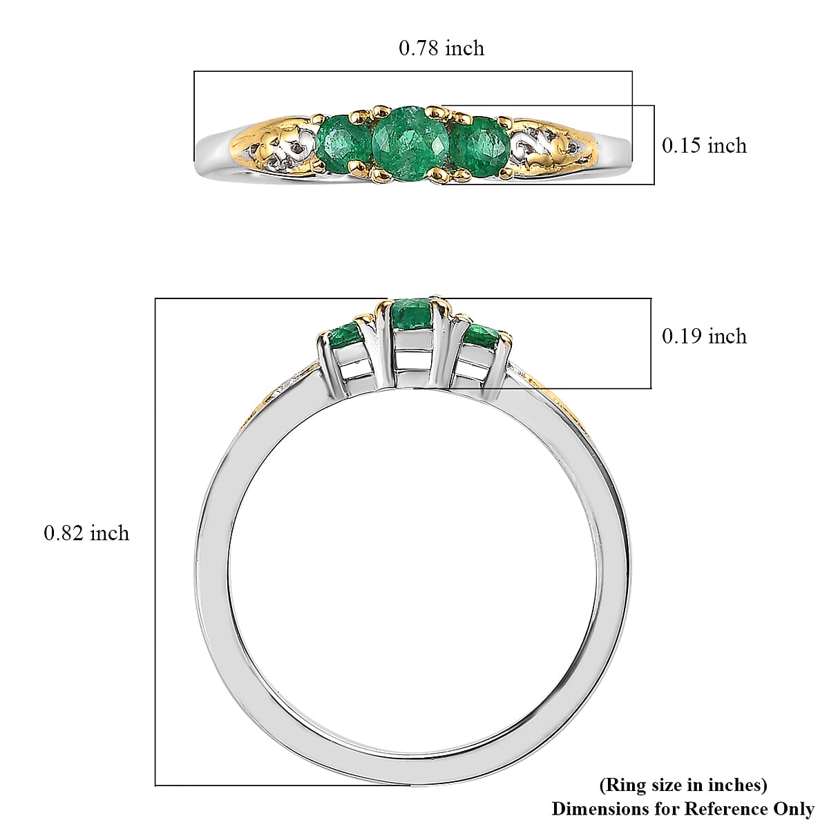 AAA Kagem Zambian Emerald 3 Stone Ring in Vermeil YG and Platinum Over Sterling Silver 0.25 ctw image number 5