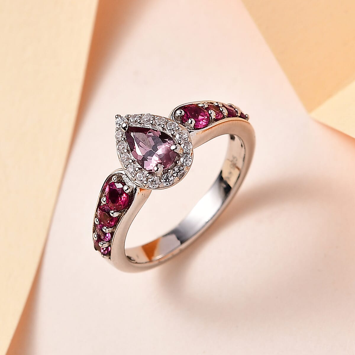 Bekily Color Change Garnet and Multi Gemstone Halo Ring in Platinum Over Sterling Silver 1.25 ctw image number 1