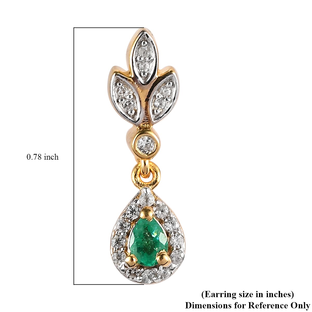 AAA Kagem Zambian Emerald and White Zircon Dangling Earrings in Vermeil Yellow Gold Over Sterling Silver 0.65 ctw image number 4