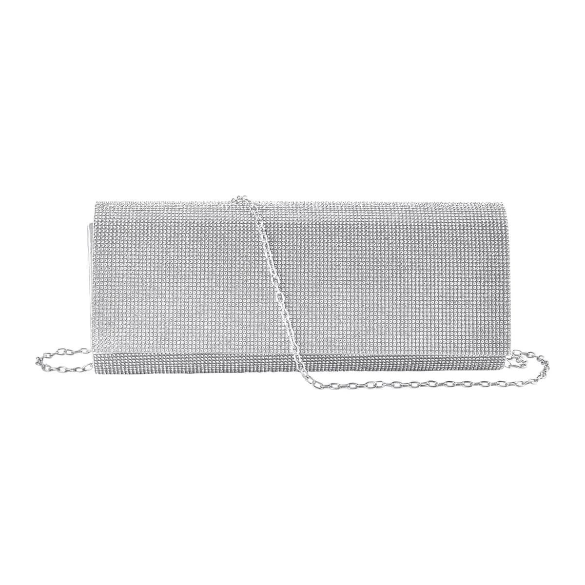 Silver Color Crystal Clutch Bag with Shoulder Strap image number 0