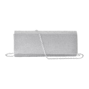 Silver Color Crystal Clutch Bag with Shoulder Strap