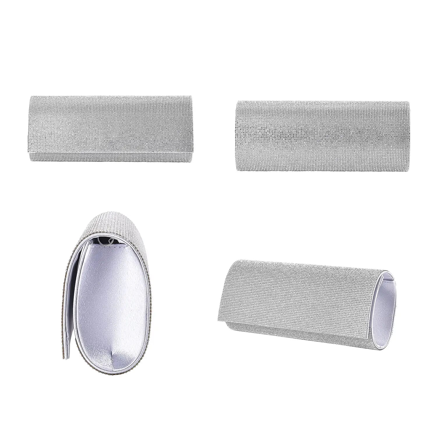 Silver Color Crystal Clutch Bag with Shoulder Strap